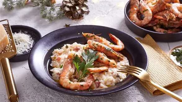 Risotto cytrynowo-kaparowe ze smażonymi krewetkami