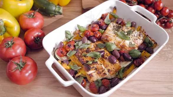 Pieczona feta z warzywami