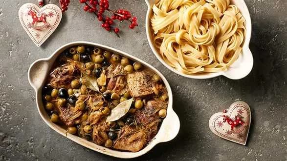 Kaczka pieczona z oliwkami